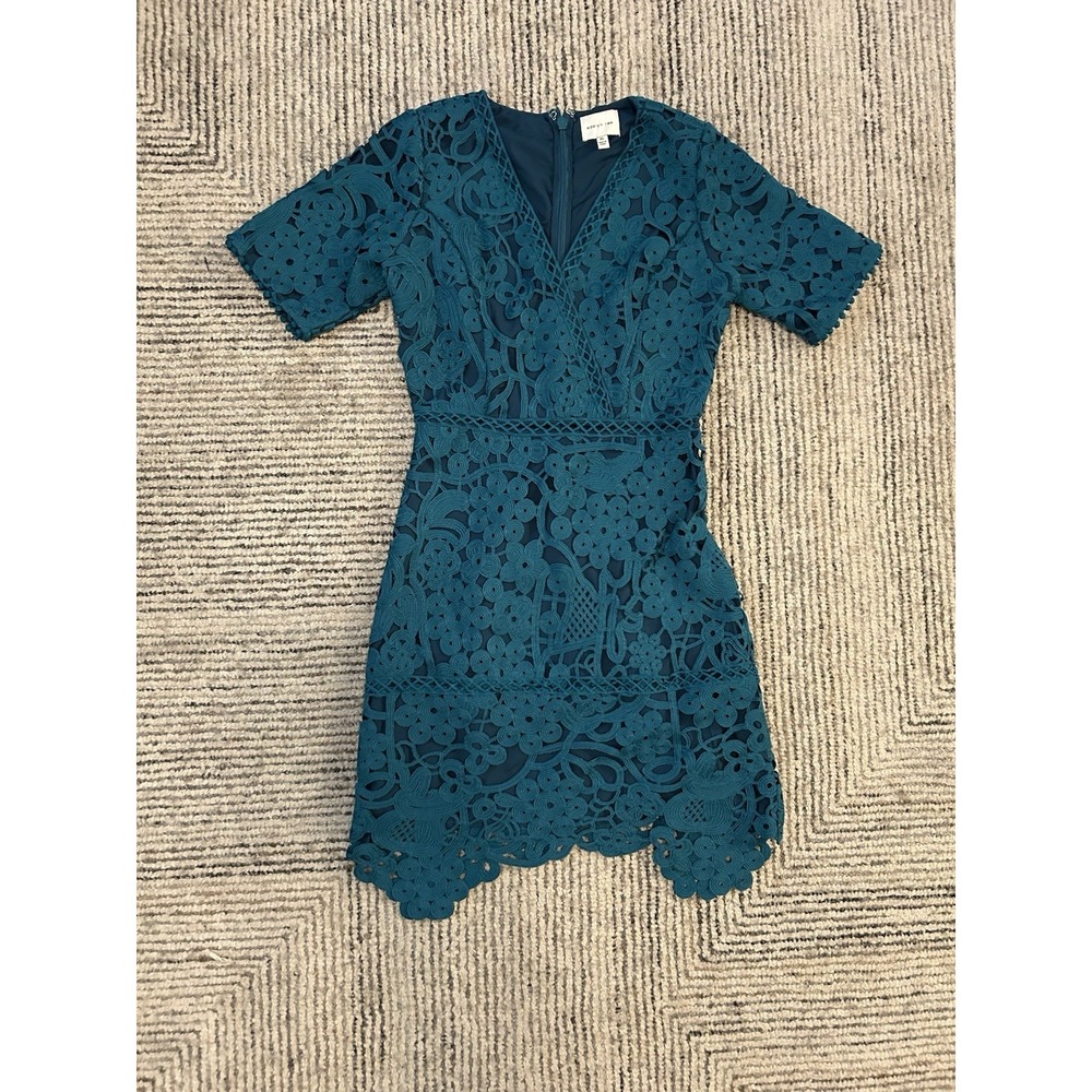 Adelyn Rae Embroidered Lace Dress Women's Size XS Teal Blue Boho Party